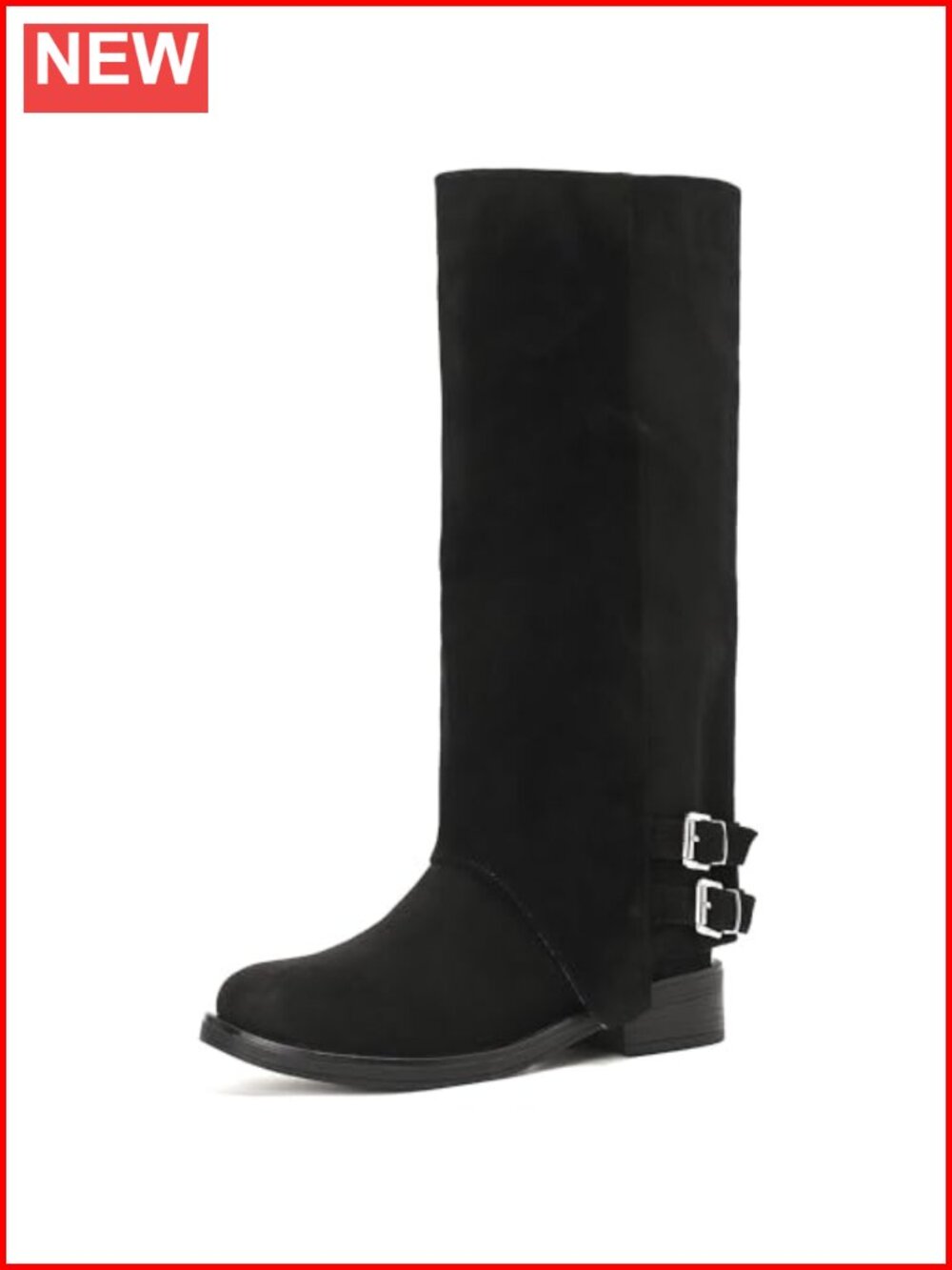 Women's Fold Over Knee High Faux Suede Boots Round Toe Zip